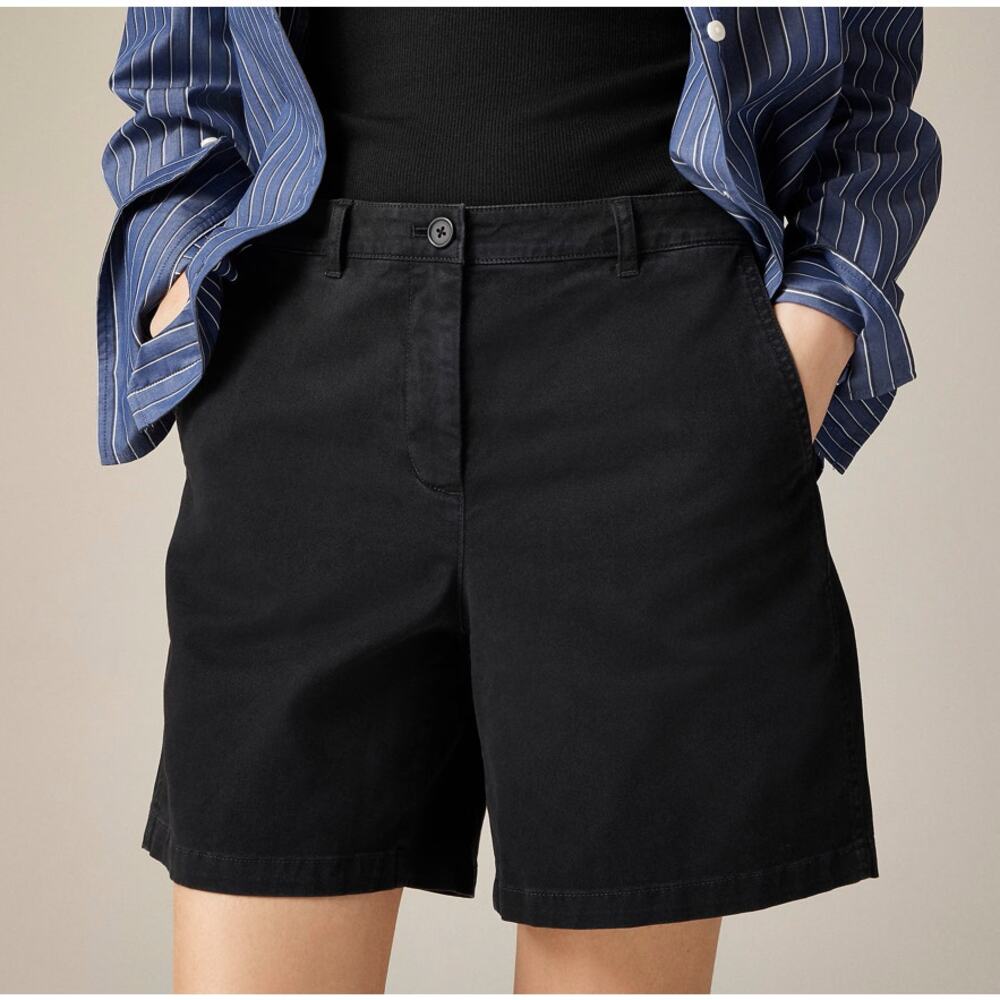 J.Crew 7" Heritage Chino Short Womens 4 Black High-Rise Stretch Zip Fly Pockets